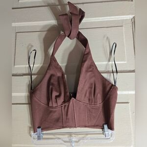 Forever 21 Plunging Brown Halter Crop Top
